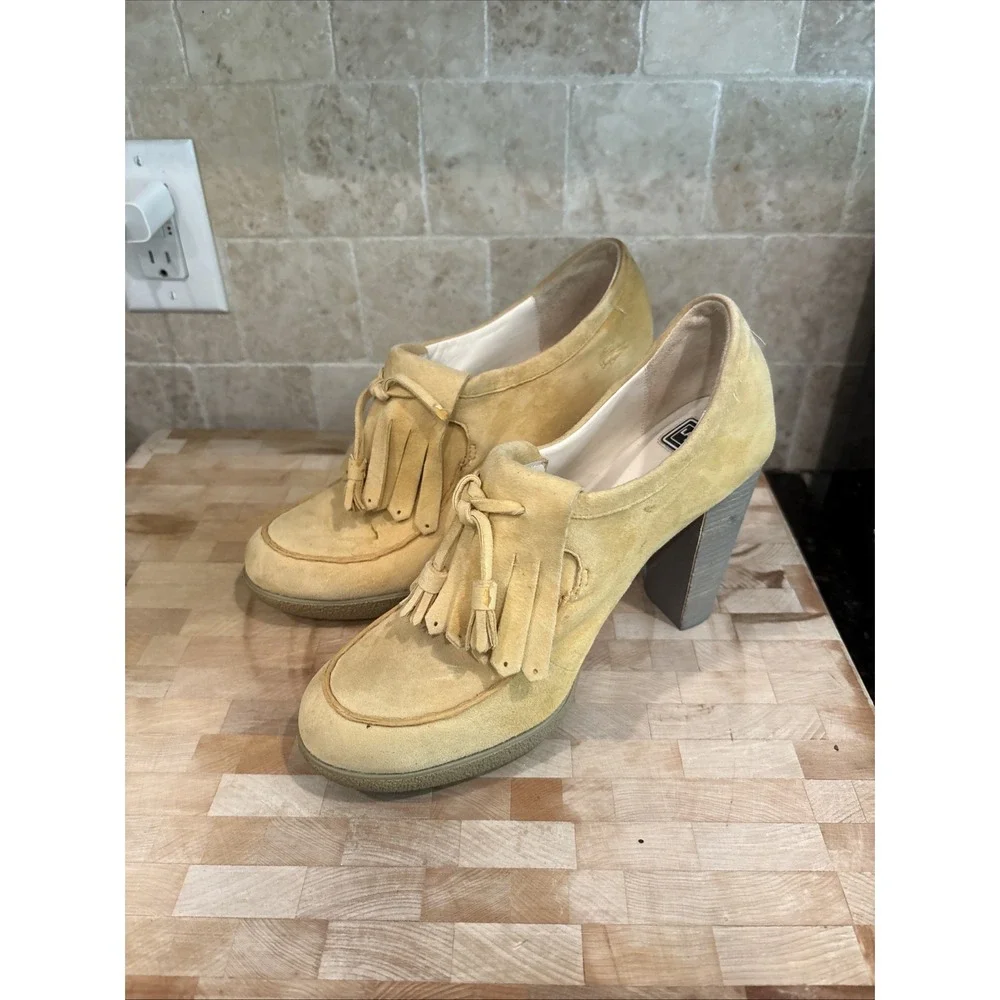 LACOSTE Paris Lahila Chunky Heels Pumps Camel Brown suede platform Y2k 9.5